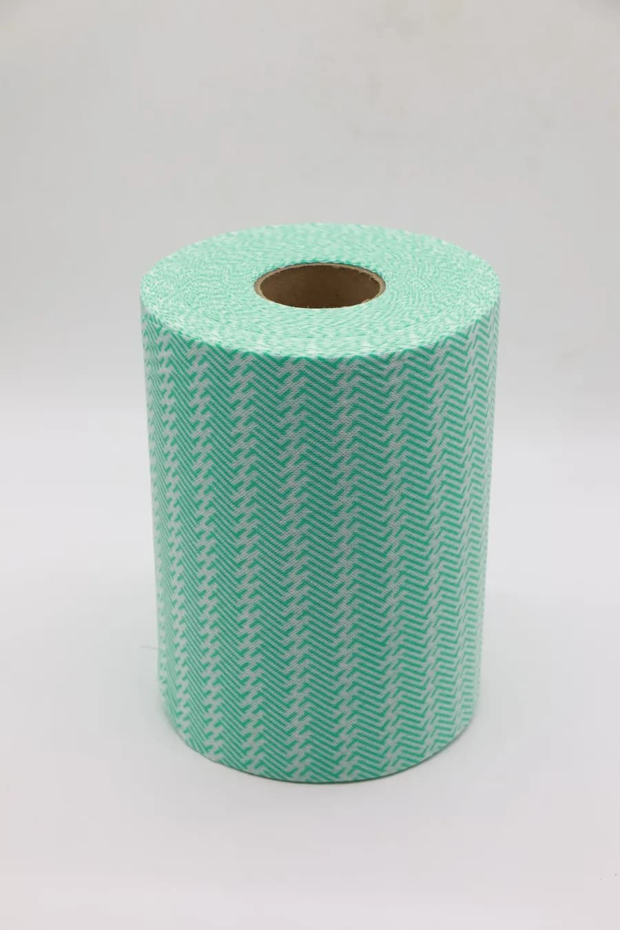 HACCP green color-coded spunlace nonwoven roll with herringbone embossing, solution-dyed viscose for fruit and vegetable zone cleaning