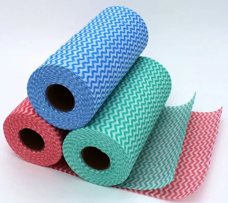 Spunlace nonwoven rolls in blue, green and pink